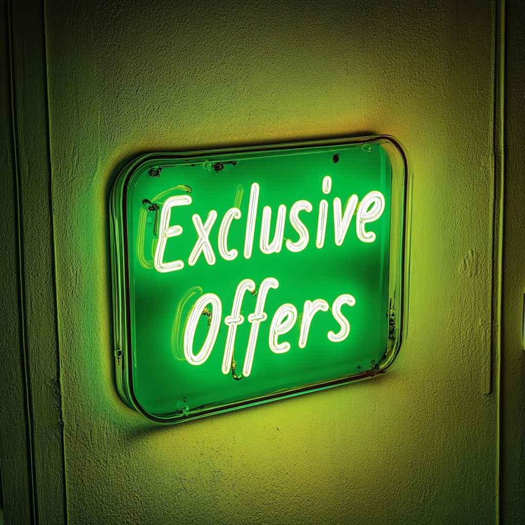 "Exclusive Offers" - Green Neon Sign, 18 Inches