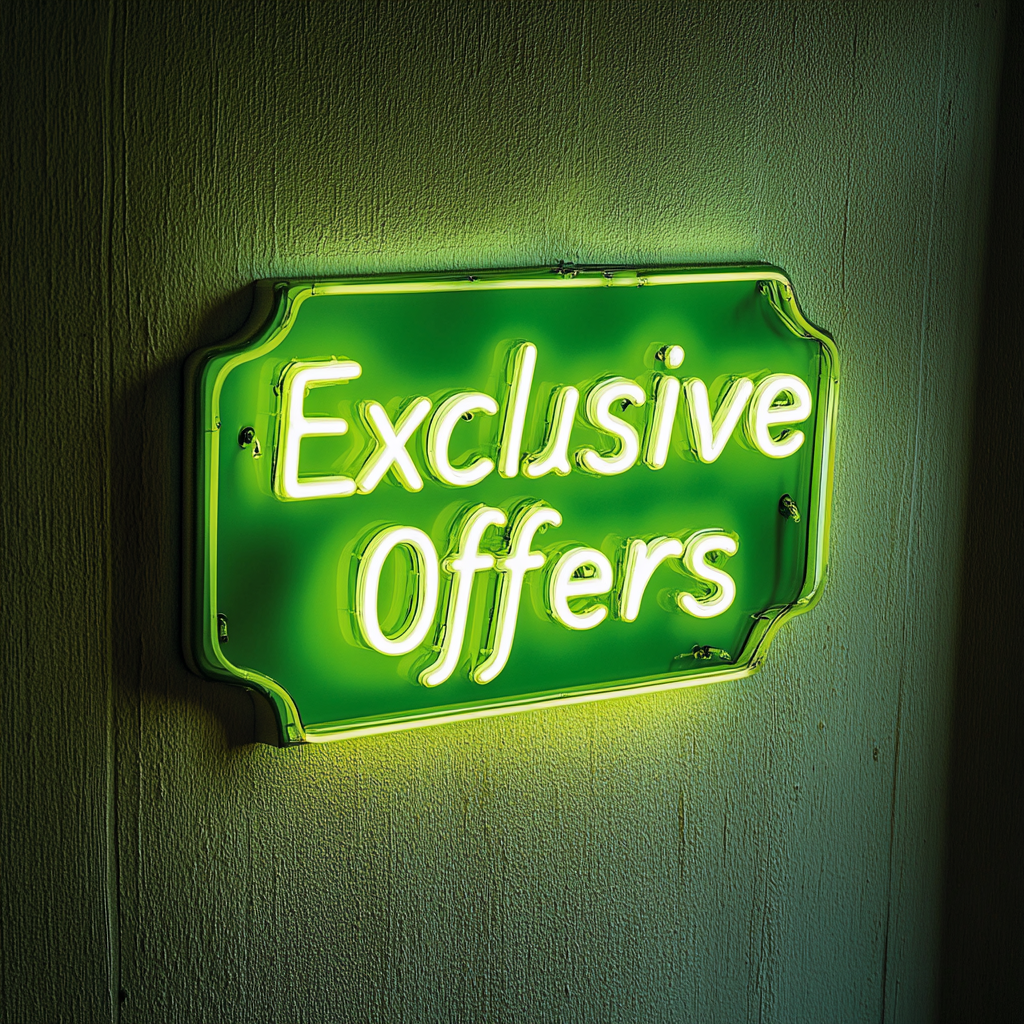 "Exclusive Offers" - Green Neon Sign, 18 Inches