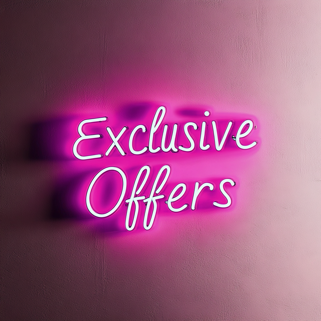 "Exclusive Offers" - Pink Neon Sign, 18 Inches