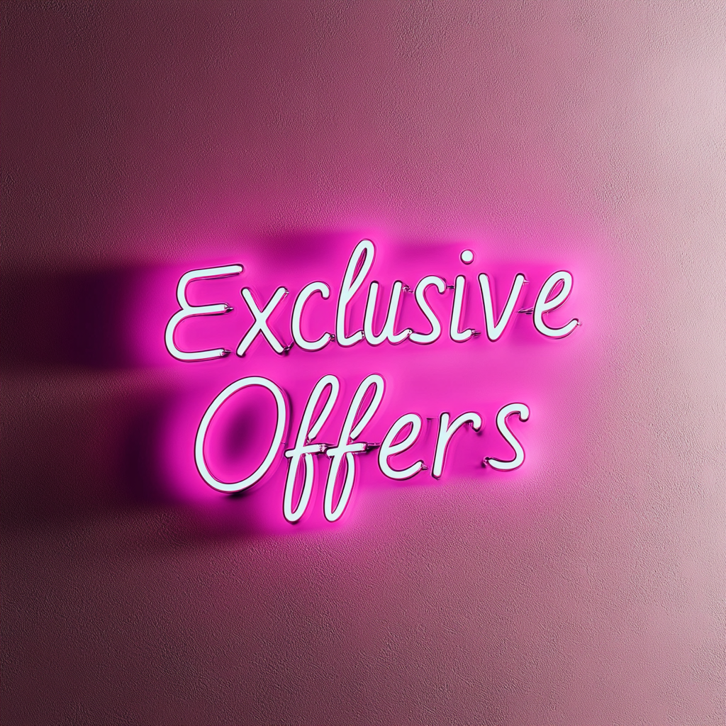 "Exclusive Offers" - Pink Neon Sign, 18 Inches