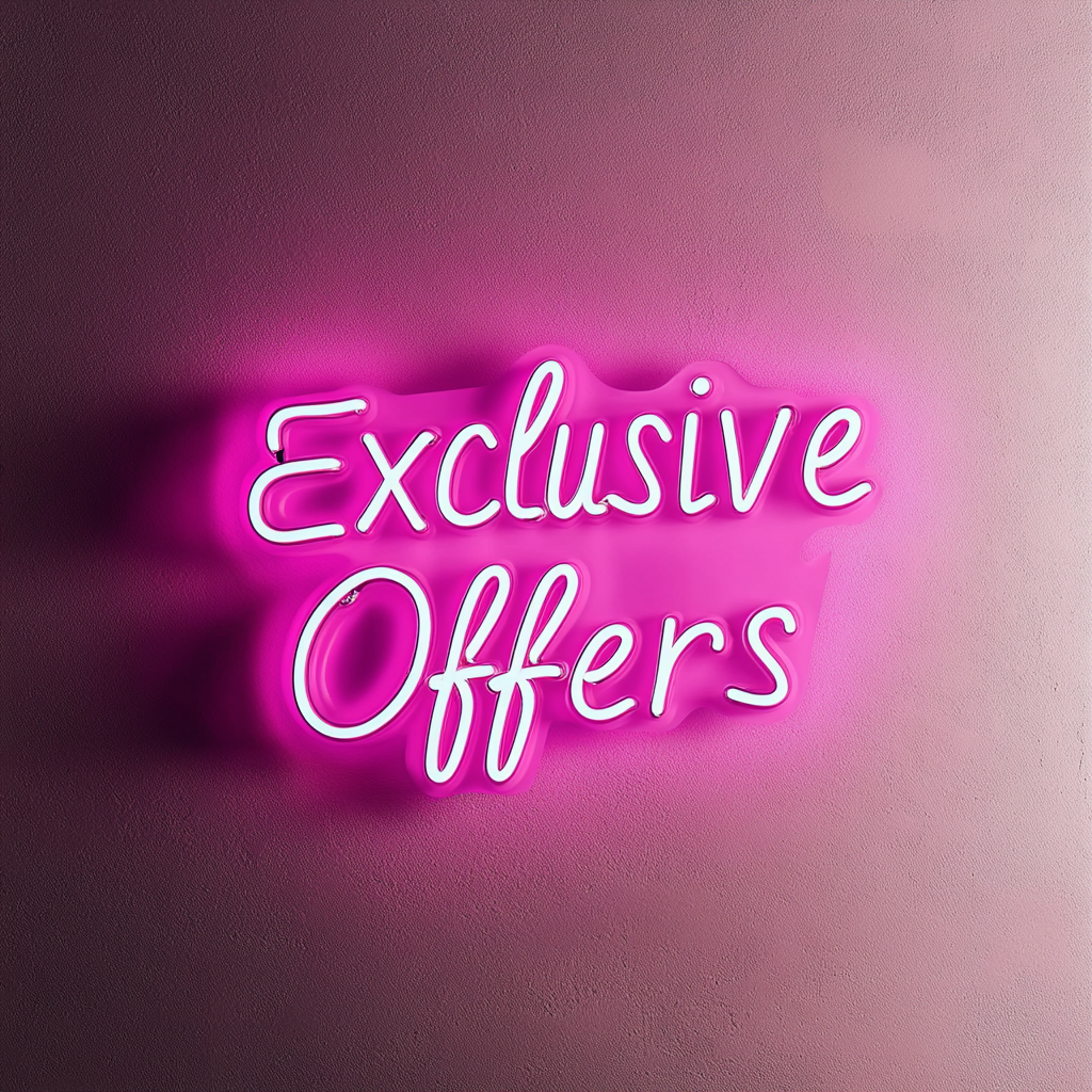 "Exclusive Offers" - Pink Neon Sign, 18 Inches