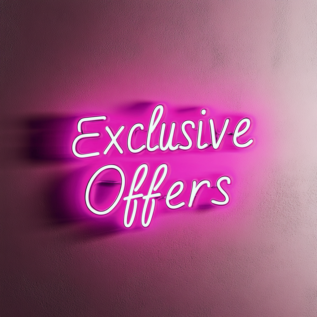 "Exclusive Offers" - Pink Neon Sign, 18 Inches