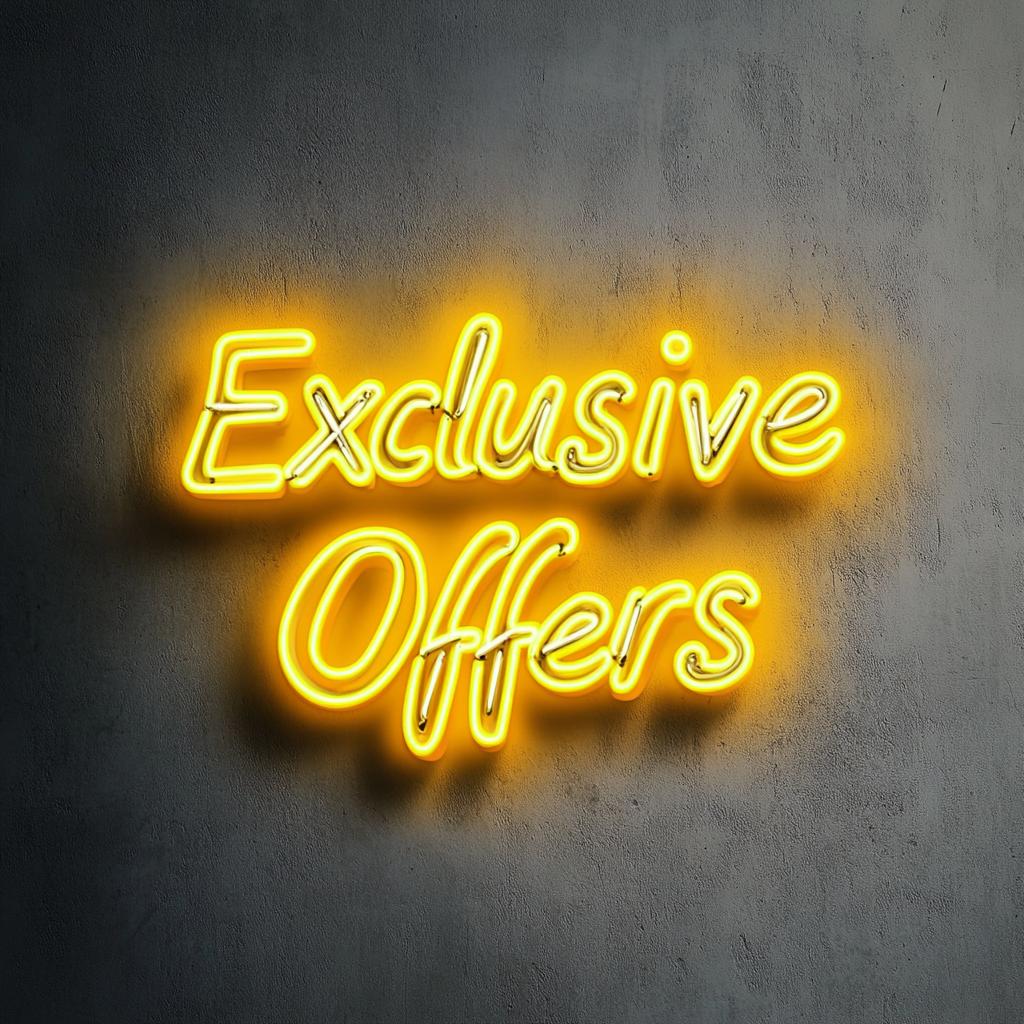 "Exclusive Offers" - Yellow Neon Sign, 18 Inches