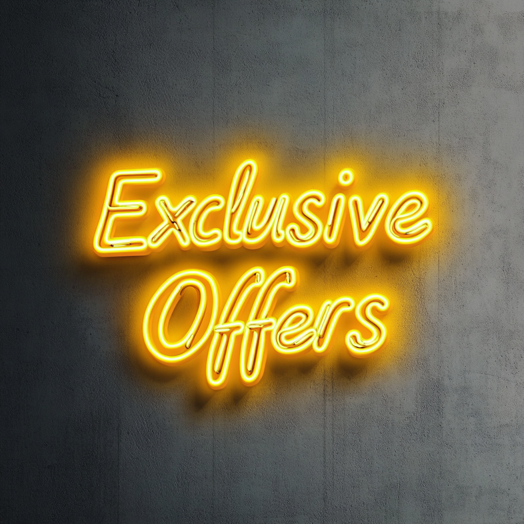 "Exclusive Offers" - Yellow Neon Sign, 18 Inches