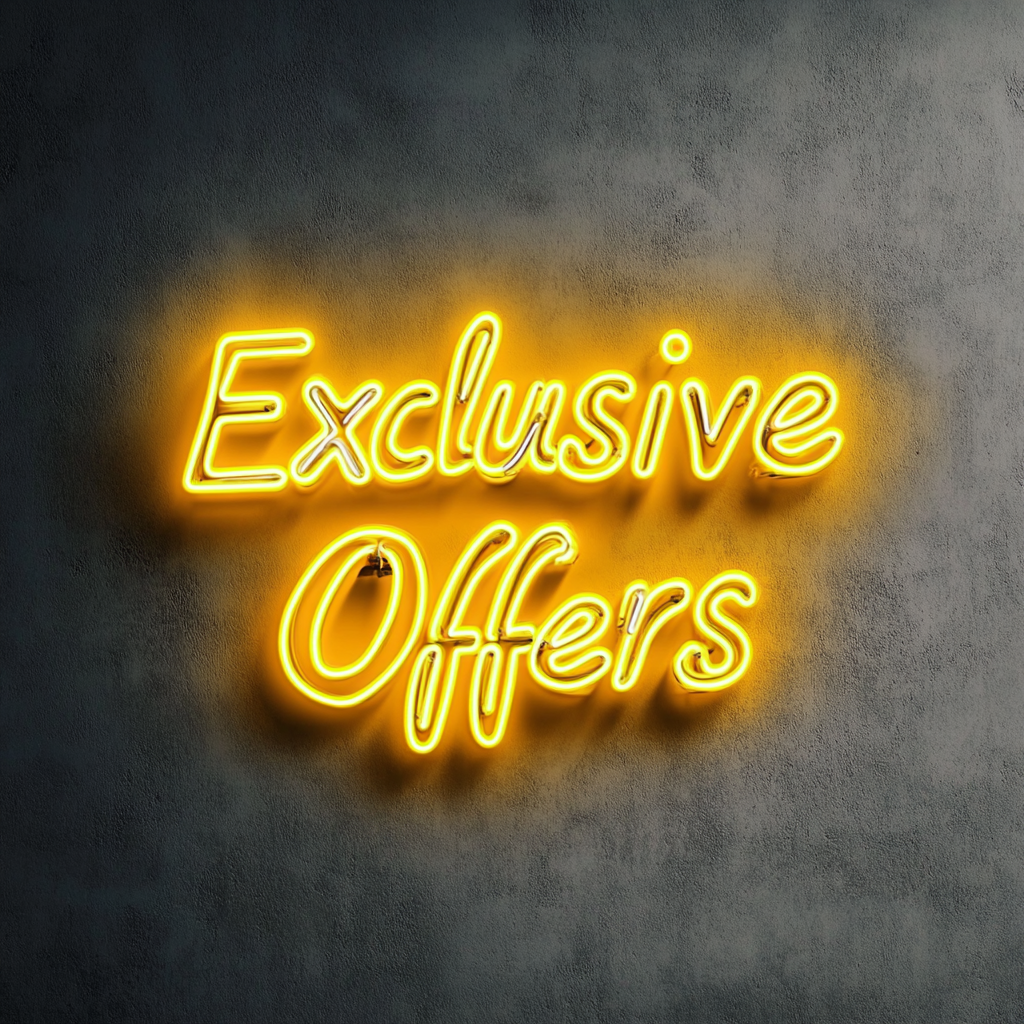 "Exclusive Offers" - Yellow Neon Sign, 18 Inches