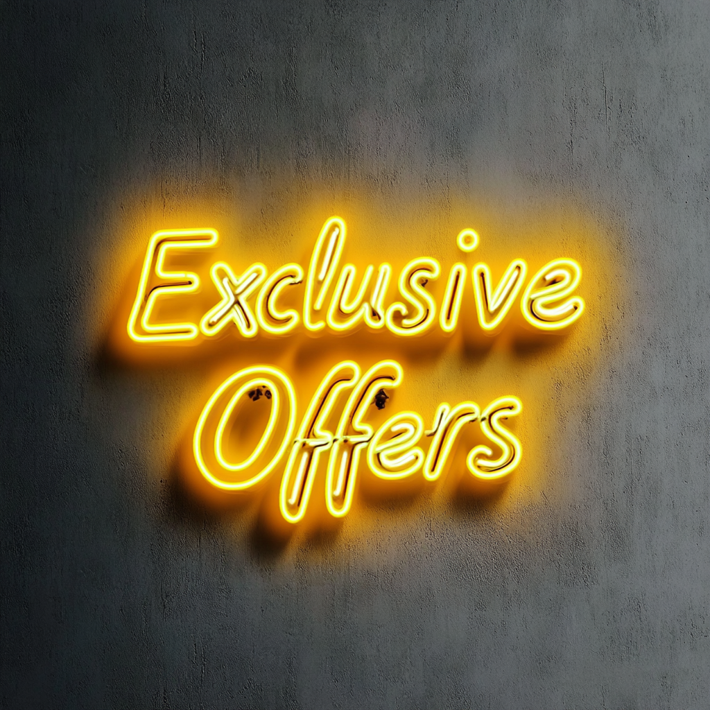 "Exclusive Offers" - Yellow Neon Sign, 18 Inches