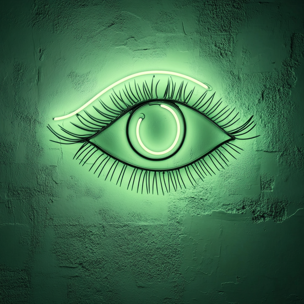 Eye with Eyelashes - Green Neon Sign, 24 Inches