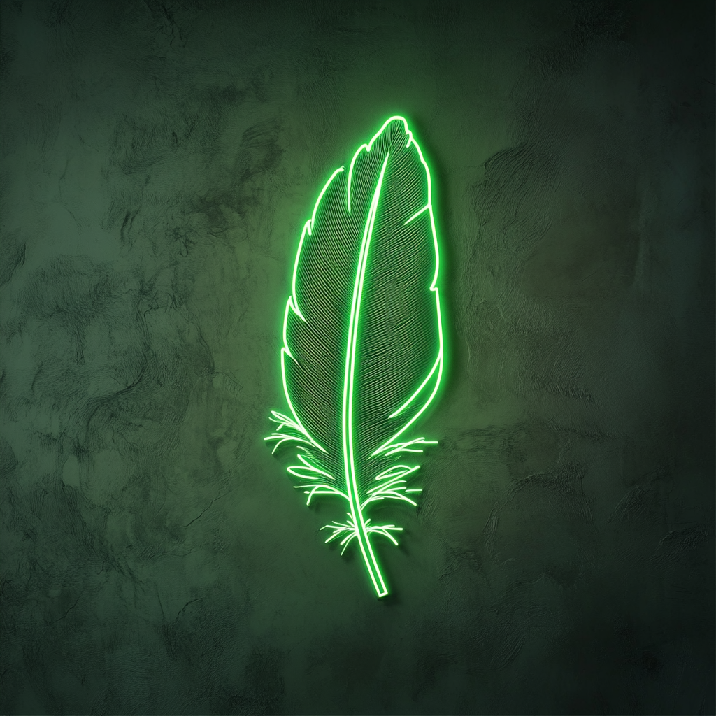Feather - Green Neon Sign, 18 Inches