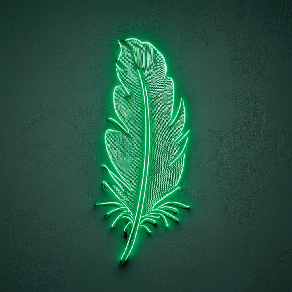 Feather and Bird - Green Neon Sign, 18 Inches