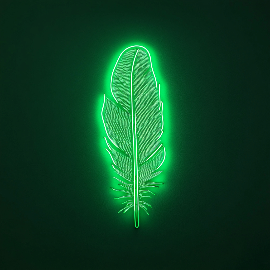 Feather and Bird - Green Neon Sign, 18 Inches