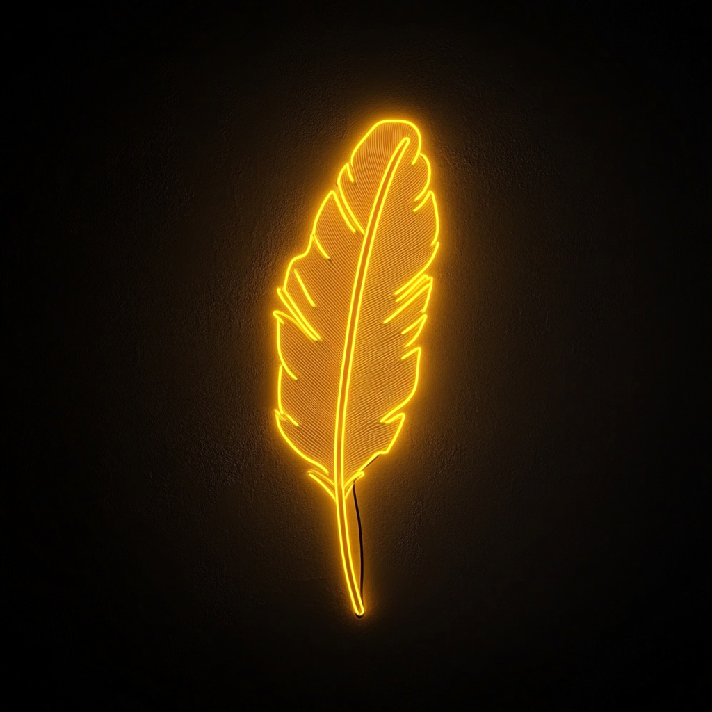 Feather and Bird - Yellow Neon Sign, 18 Inches