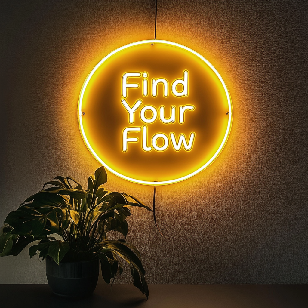 "Find Your Flow" - Yellow Neon Sign, 24 Inches