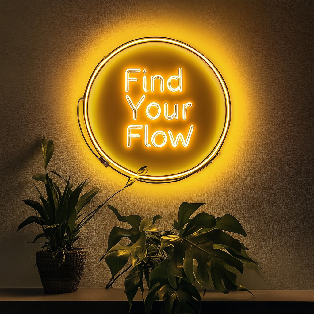 "Find Your Flow" - Yellow Neon Sign, 24 Inches