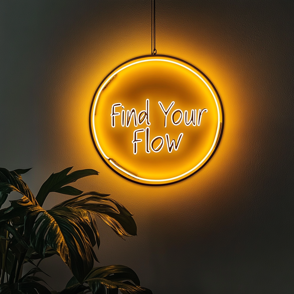 "Find Your Flow" - Yellow Neon Sign, 24 Inches