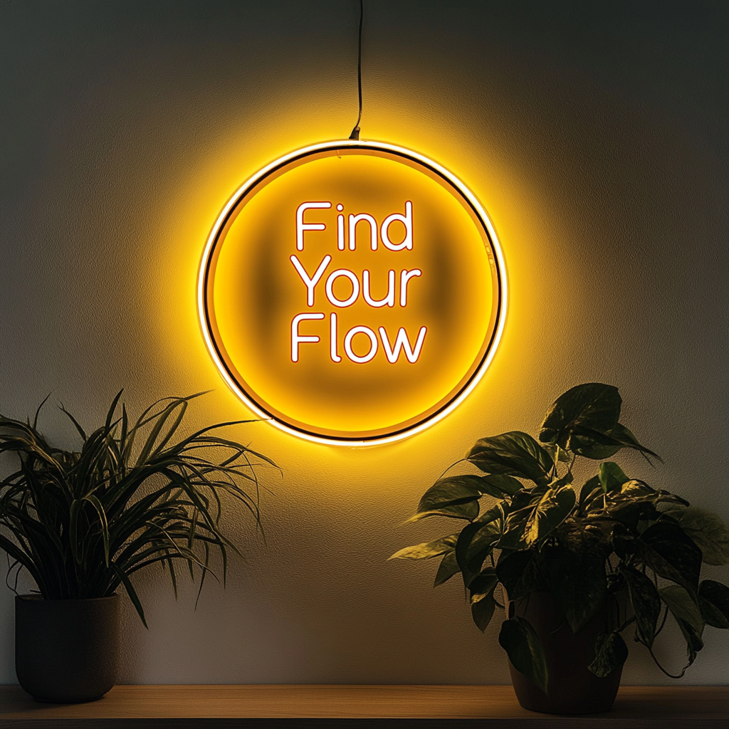 "Find Your Flow" - Yellow Neon Sign, 24 Inches