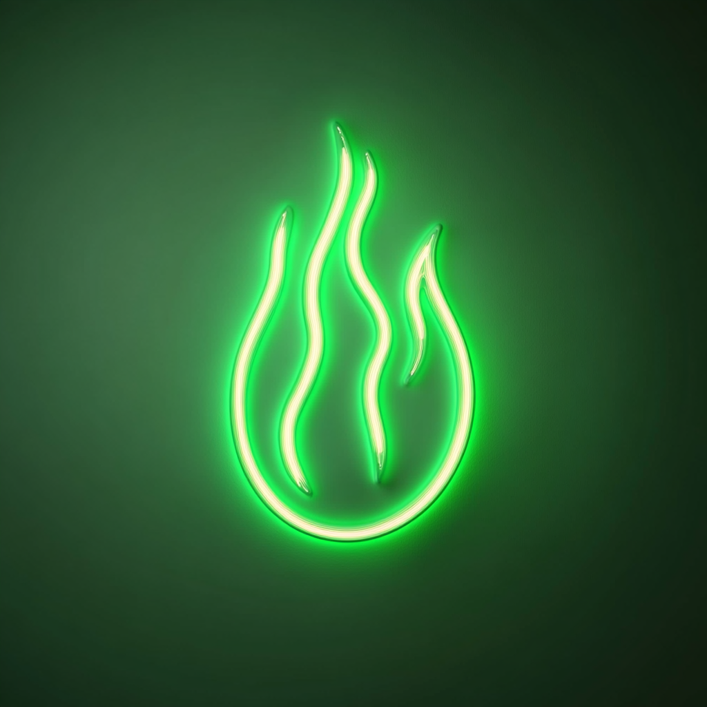 Fire Flames - Green Neon Sign, 18 Inches