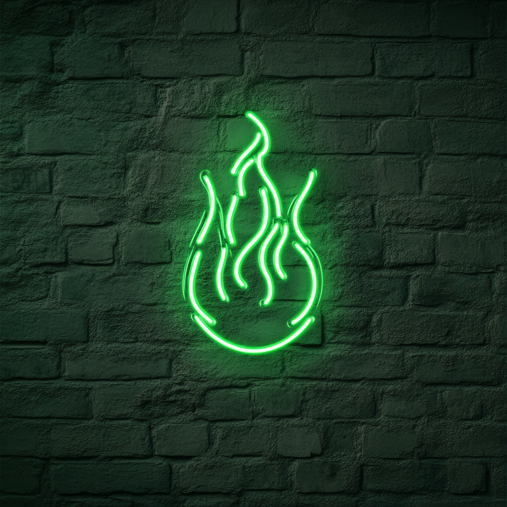 Fire Flames - Green Neon Sign, 18 Inches