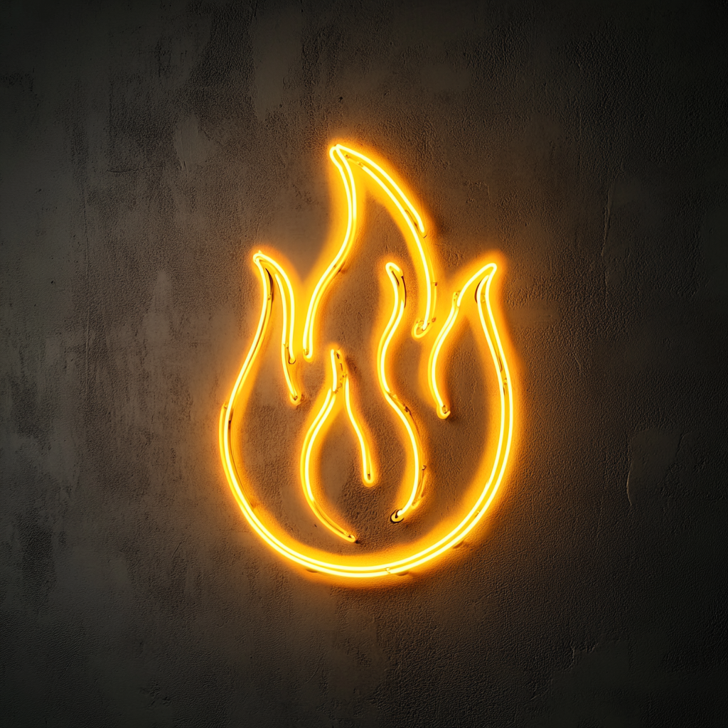 Fire Flames - Yellow Neon Sign, 18 Inches