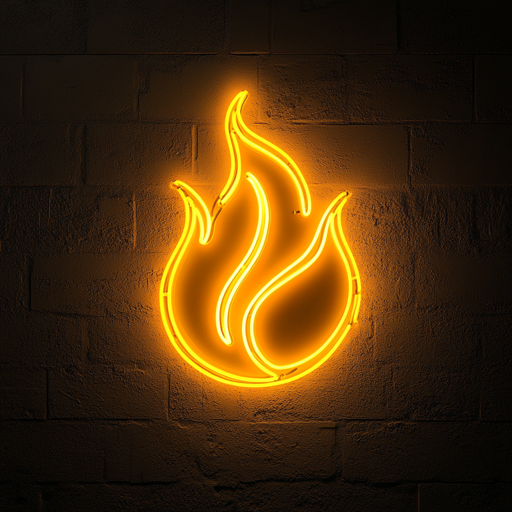 Fire Flames - Yellow Neon Sign, 18 Inches