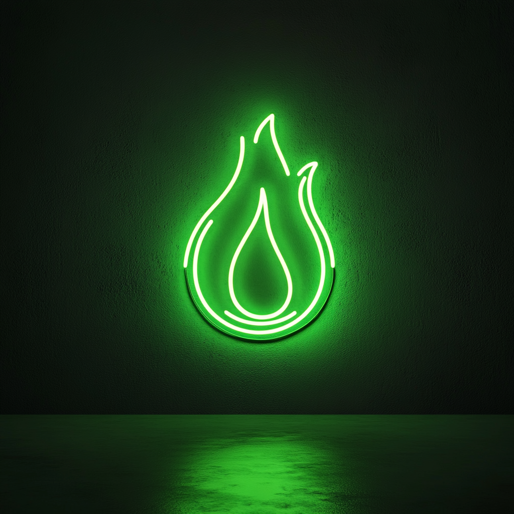 Fire Pit - Green Neon Sign, 18 Inches