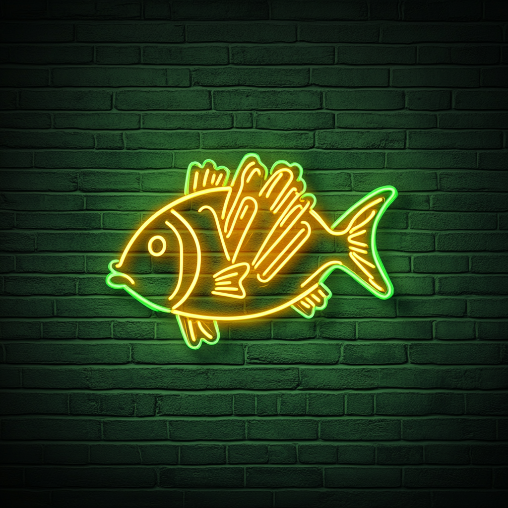 Fish and Chips - Green Neon Sign, 24 Inches