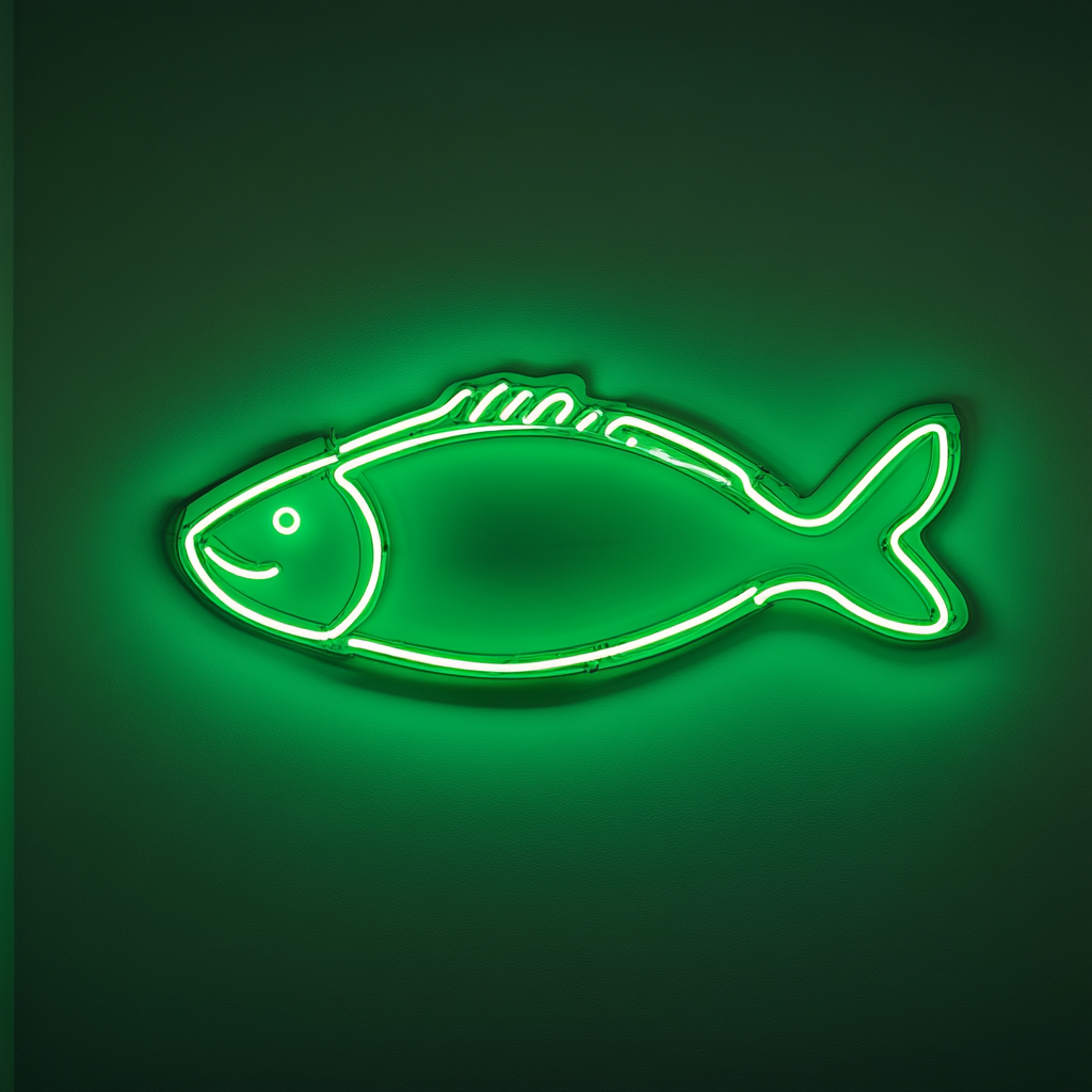 Fish in a Pan - Green Neon Sign, 24 Inches