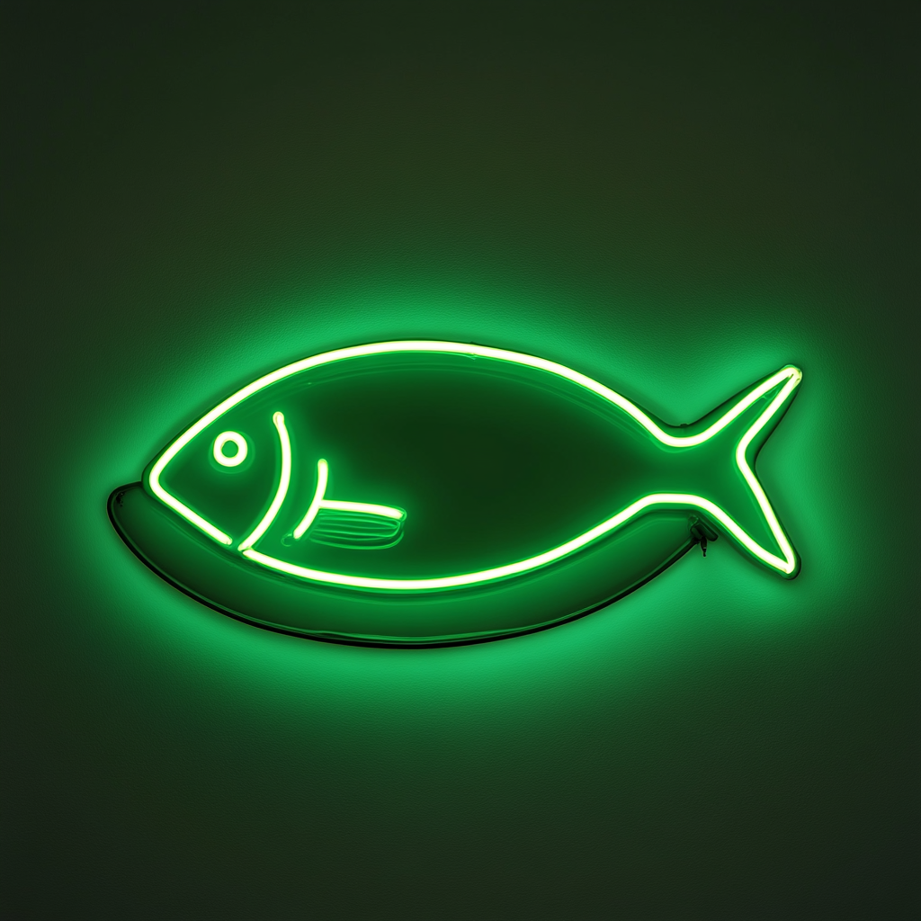 Fish in a Pan - Green Neon Sign, 24 Inches