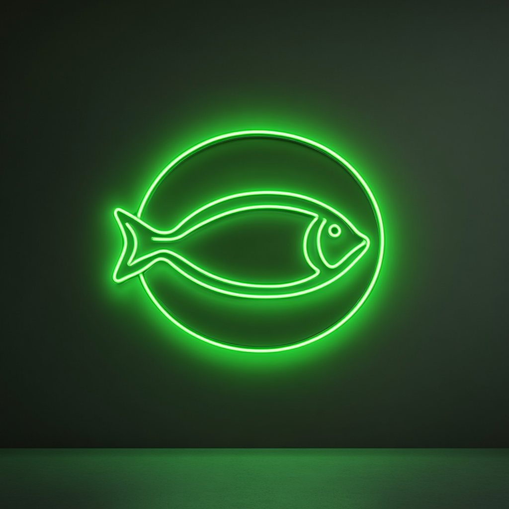 Fish in a Pan - Green Neon Sign, 24 Inches