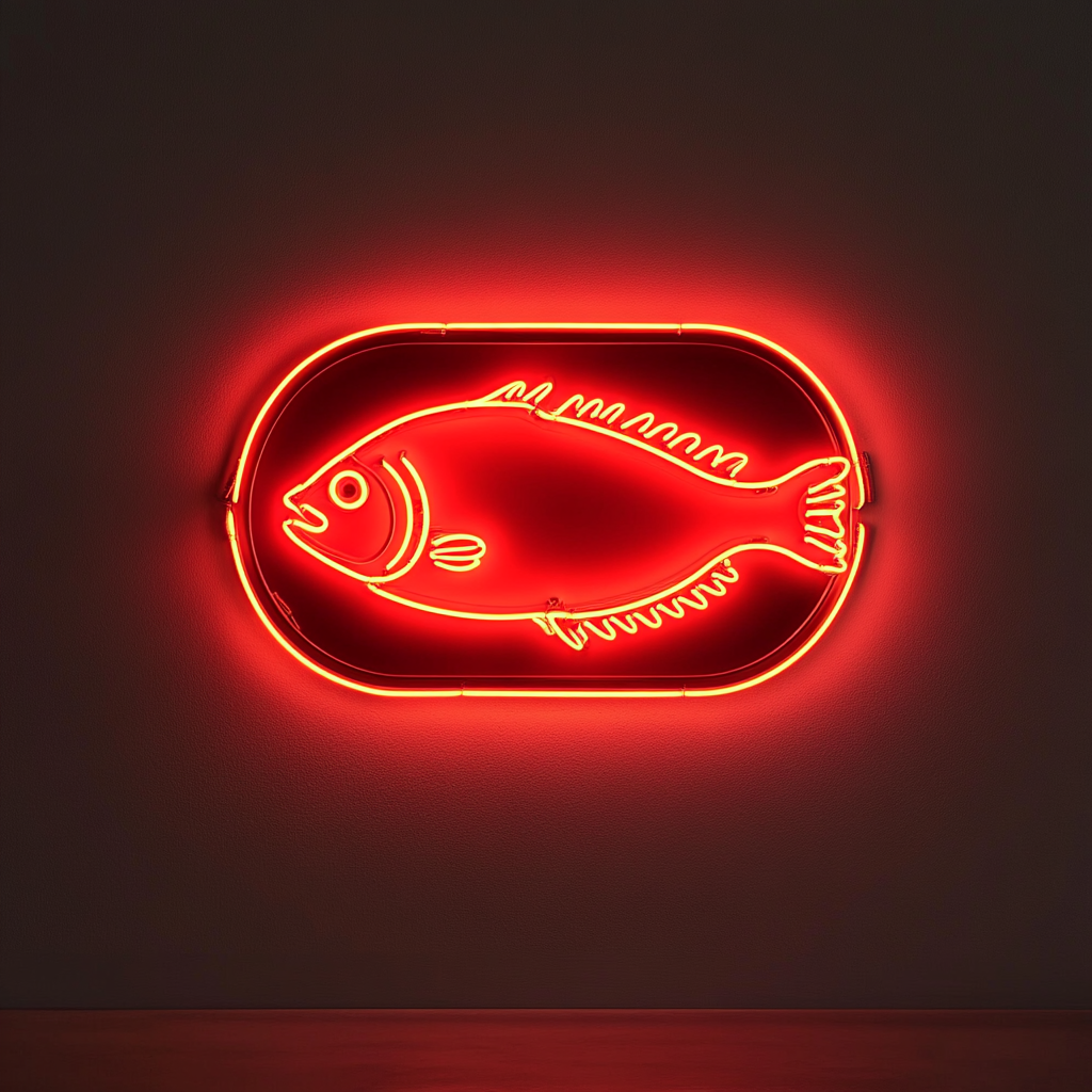 Fish in a Pan - Red Neon Sign, 18 Inches