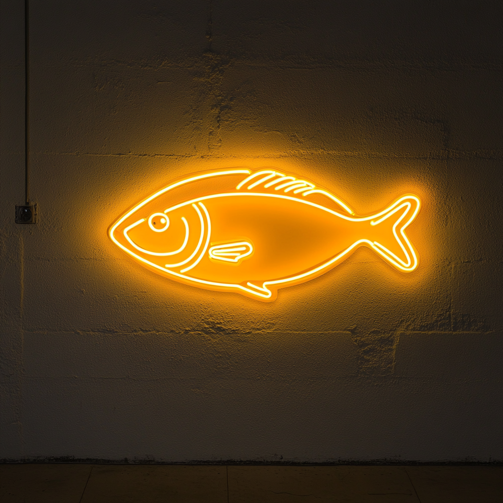 Fish in a Pan - Yellow Neon Sign, 24 Inches