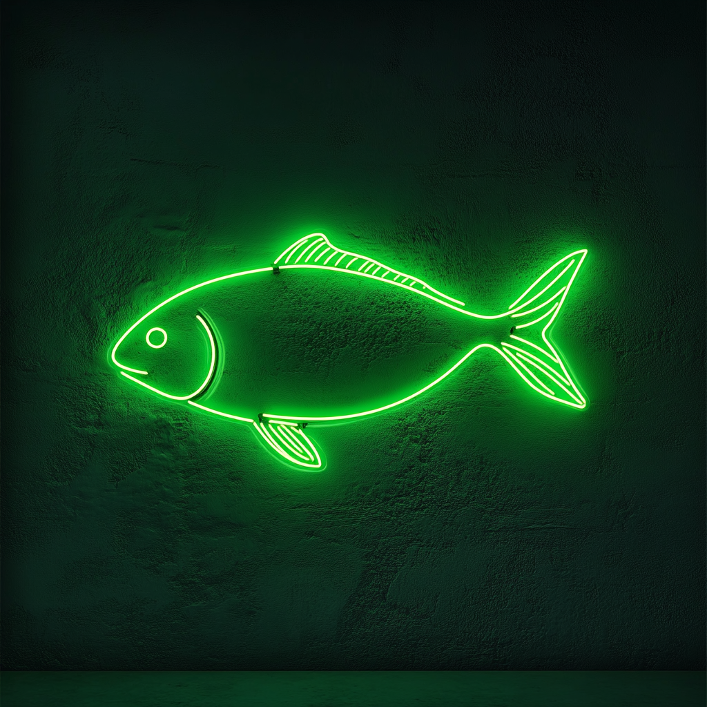 Fish Outline - Green Neon Sign, 24 Inches