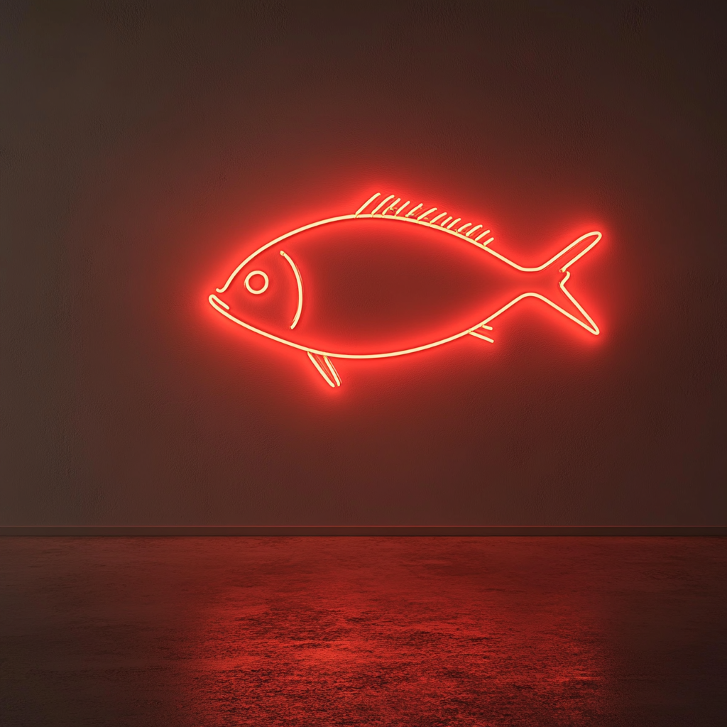 Fish Outline - Red Neon Sign, 24 Inches