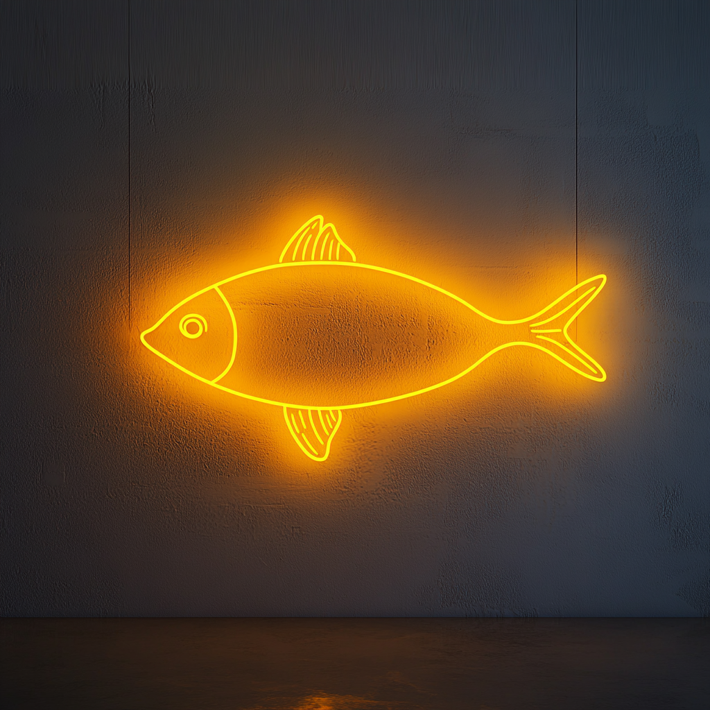 Fish Outline - Yellow Neon Sign, 18 Inches