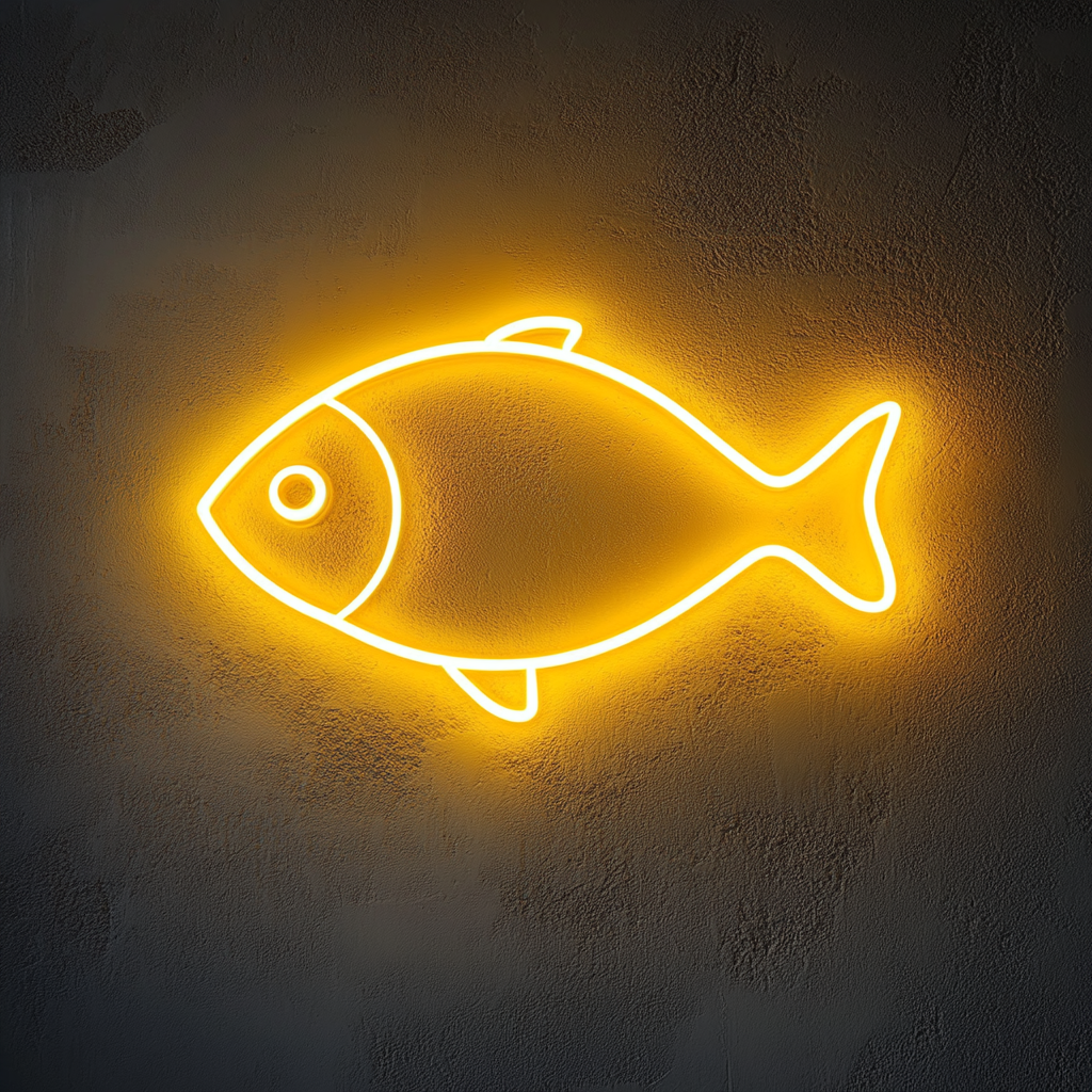 Fish Outline - Yellow Neon Sign, 18 Inches