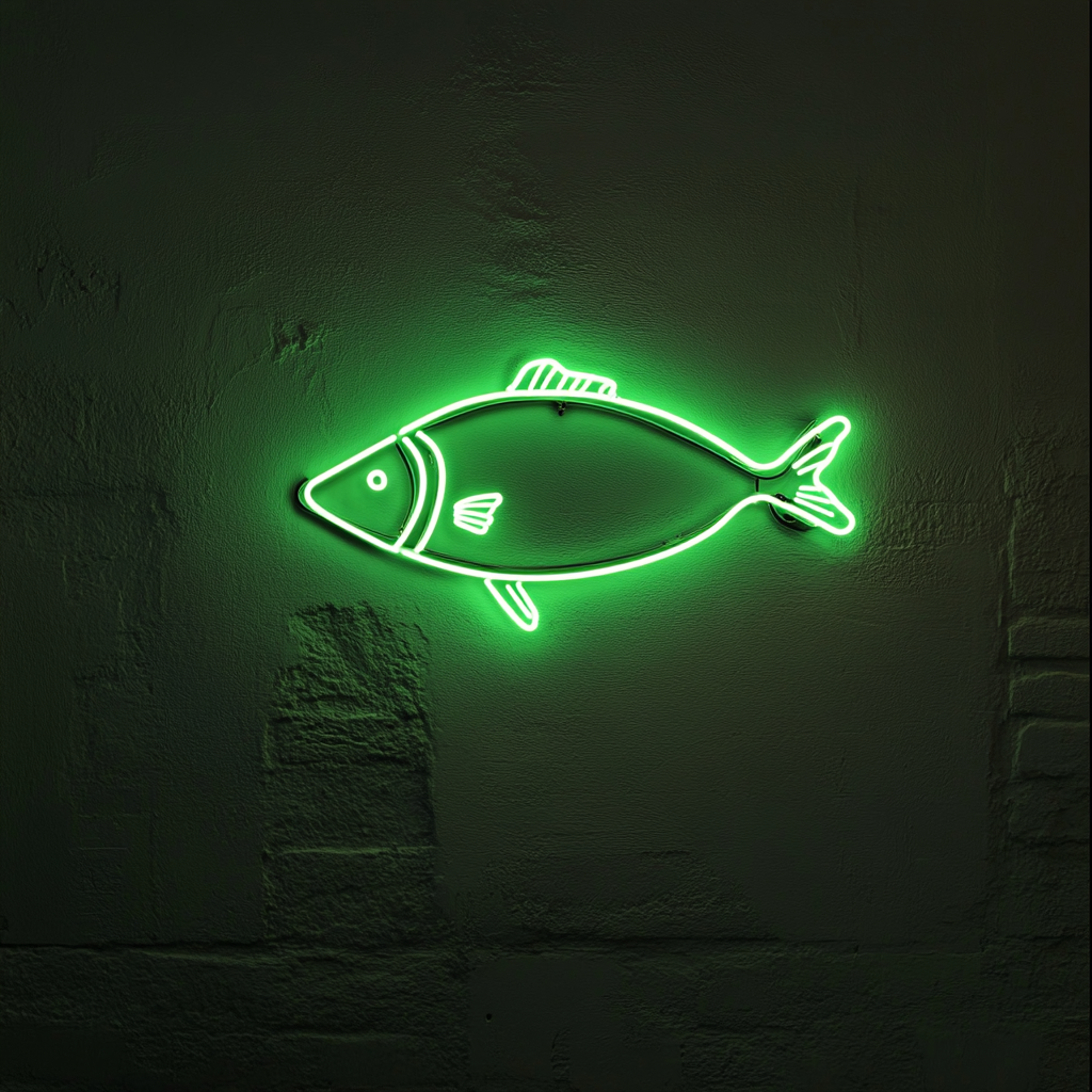 Fish Skewer - Green Neon Sign, 18 Inches