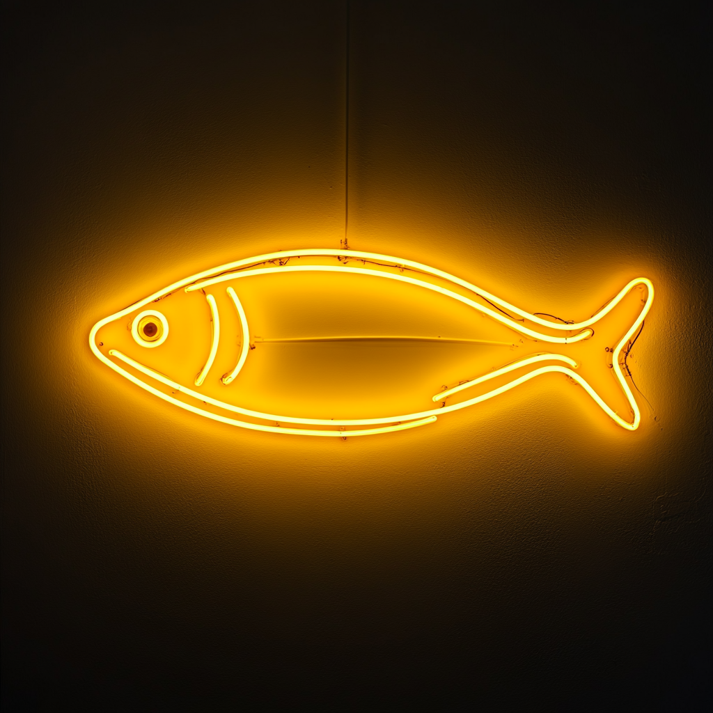 Fish Skewer - Yellow Neon Sign, 24 Inches
