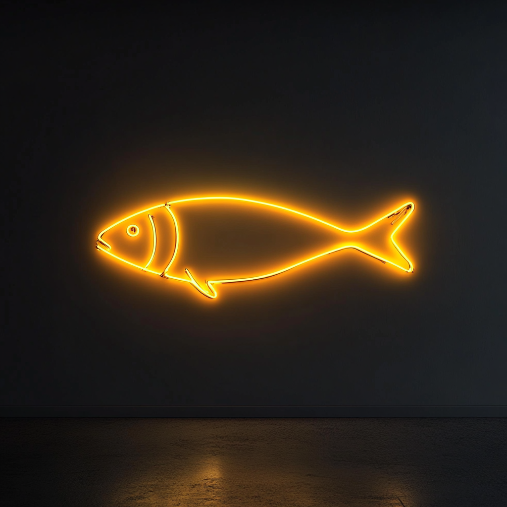 Fish Skewer - Yellow Neon Sign, 18 Inches