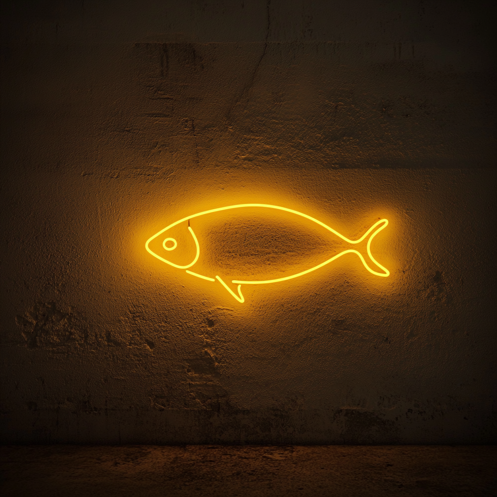 Fish Skewer - Yellow Neon Sign, 18 Inches