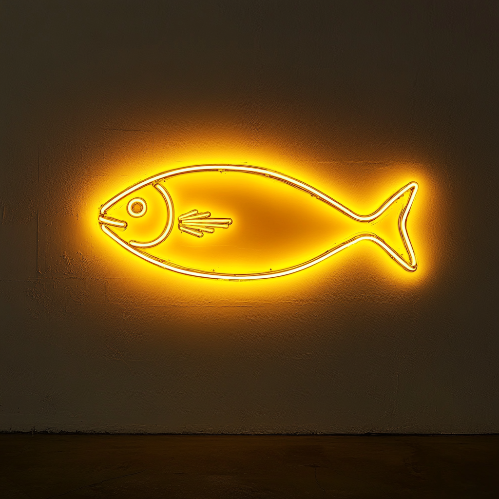 Fish Skewer - Yellow Neon Sign, 24 Inches