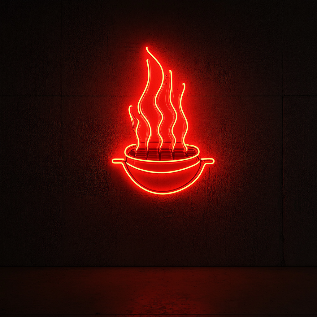 Flaming Grill - Red Neon Sign, 24 Inches