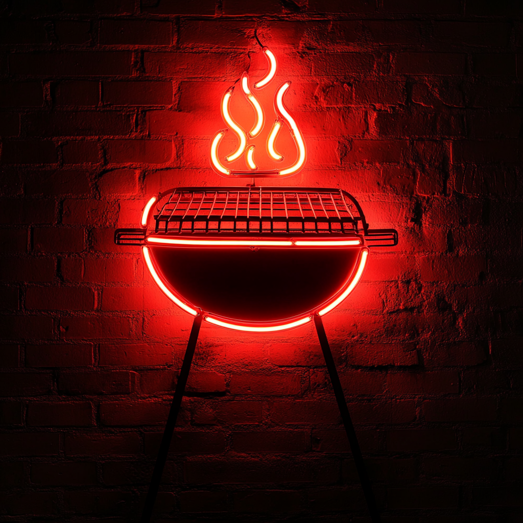 Flaming Grill - Red Neon Sign, 18 Inches