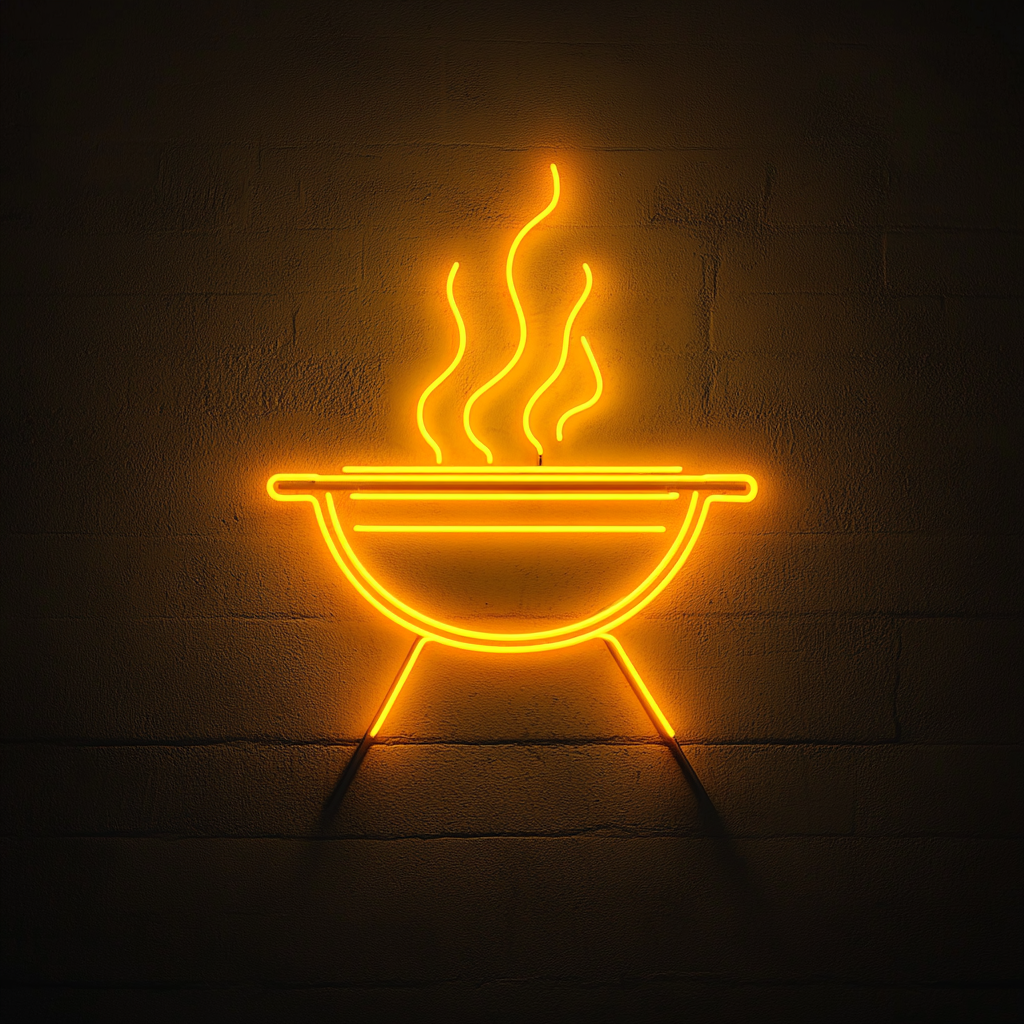 Flaming Grill - Yellow Neon Sign, 24 Inches