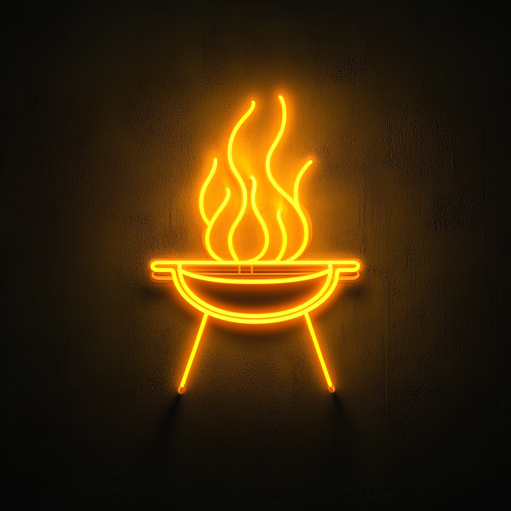 Flaming Grill - Yellow Neon Sign, 24 Inches