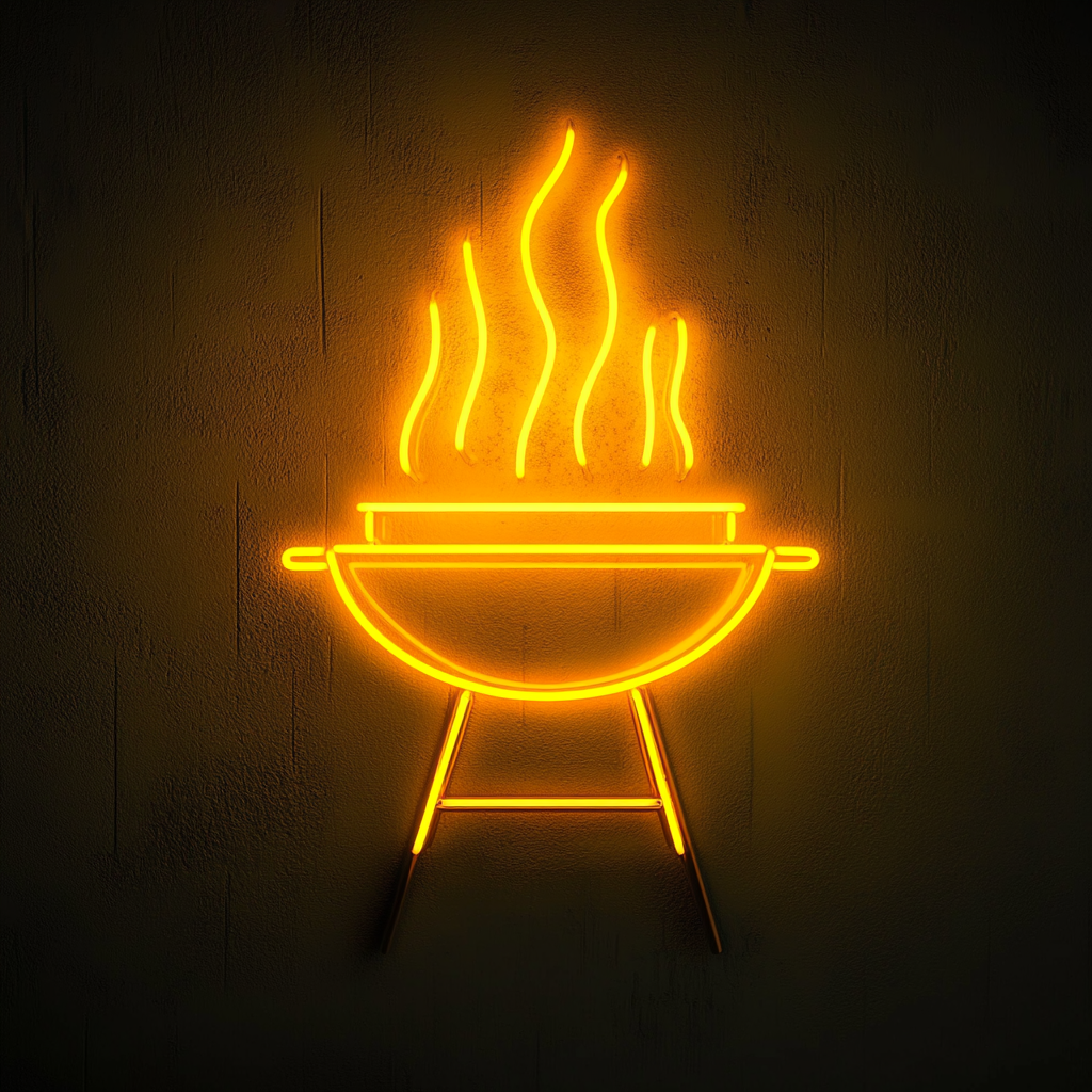 Flaming Grill - Yellow Neon Sign, 24 Inches
