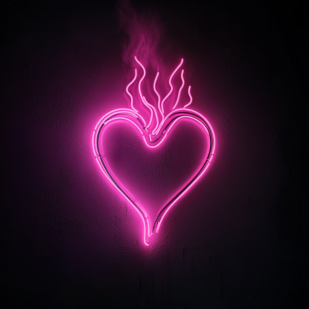Flaming Heart - Pink Neon Sign, 18 Inches