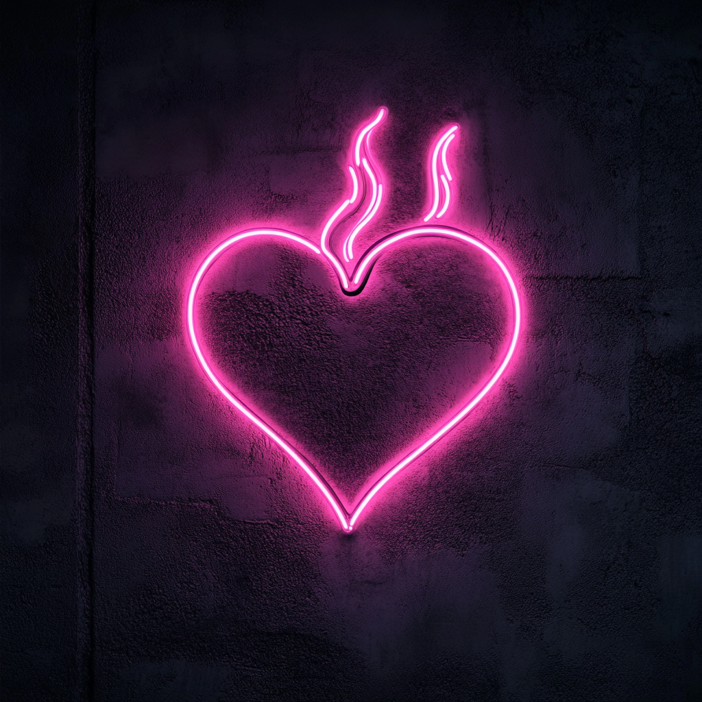 Flaming Heart - Pink Neon Sign, 24 Inches