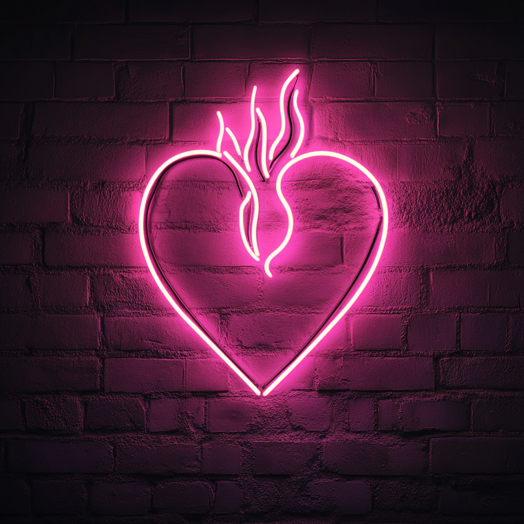 Flaming Heart - Pink Neon Sign, 24 Inches