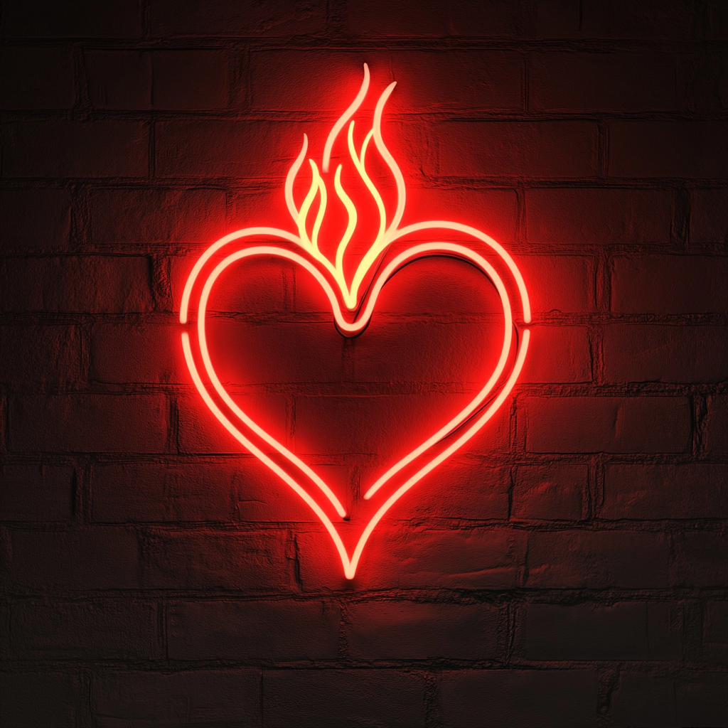 Flaming Heart - Red Neon Sign, 24 Inches