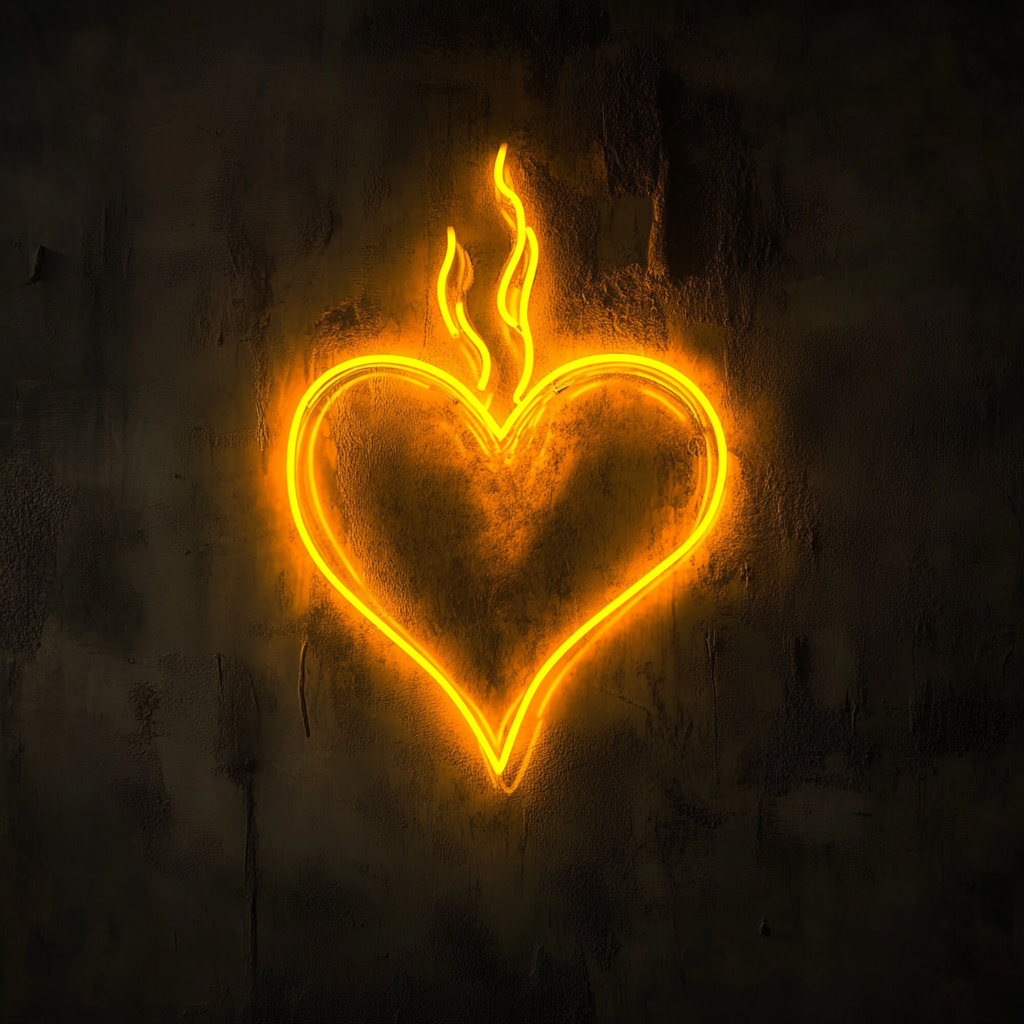 Flaming Heart - Yellow Neon Sign, 24 Inches