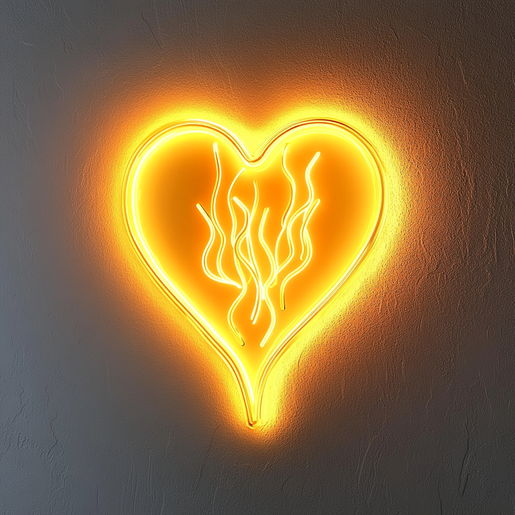 Flaming Heart - Yellow Neon Sign, 24 Inches